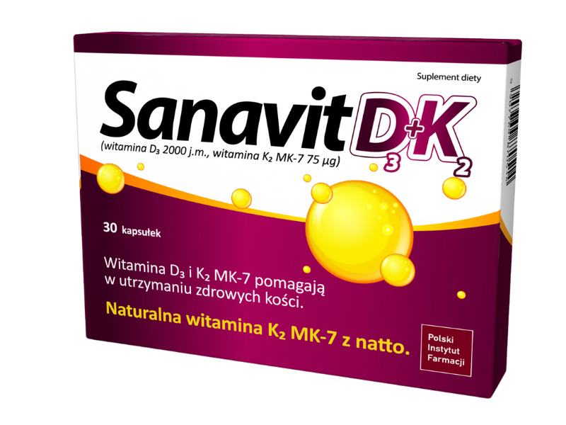Sanavit D3 + K2, kapsułki, 2000 j.m. + 75 µg, 30 kaps.