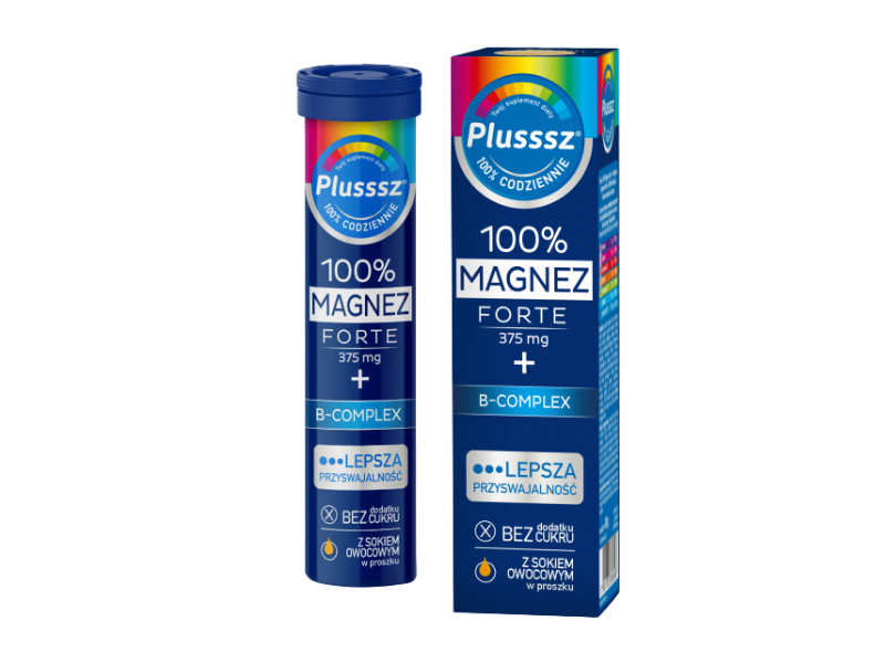 Plusssz 100% Magnez Forte + B-Complex, smak pomarańczowy, tabletki musujące, 20 tabl.