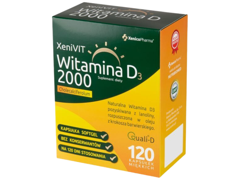 XeniVIT Naturalna Witamina D3, kapsułki, 2000 j.m., 120 kaps.