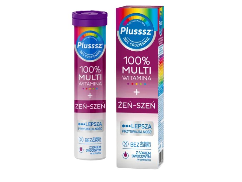 Plusssz 100% multiwitamina + żeńszeń, tabletki musujące, 20 tabl.