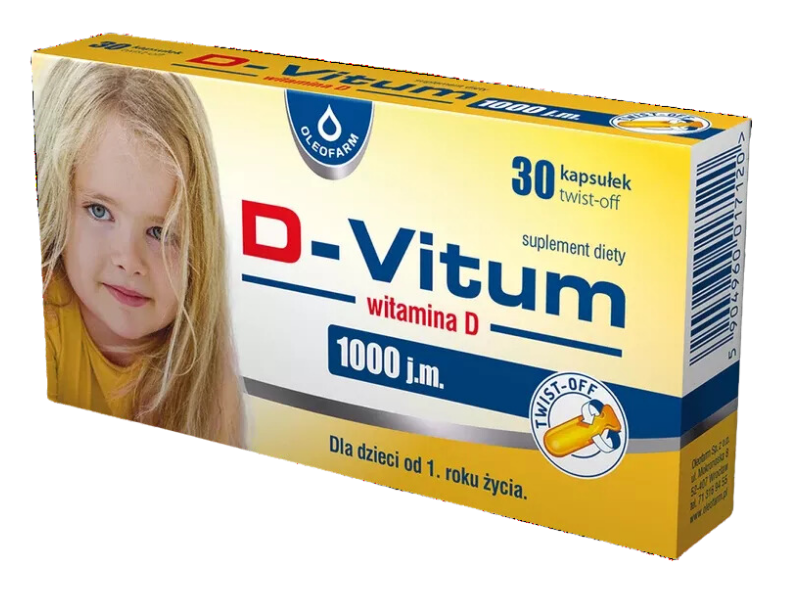 D-Vitum witamina D dla dzieci po 1 roku życia, kapsułki twist-off, 25 µg, 30 kaps.