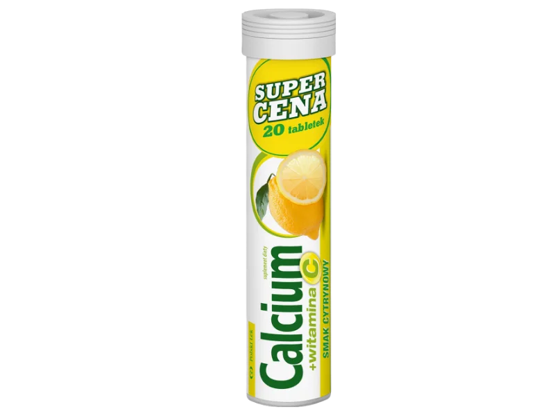 Calcium + witamina C, smak cytrynowy, tabletki musujące, 20 tabl.