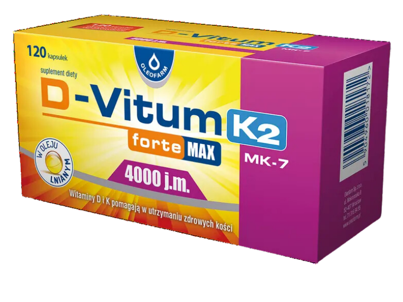 D-Vitum K2 MK-7 Forte Max, kapsułki, 100 µg + 100 µg, 60 kaps.