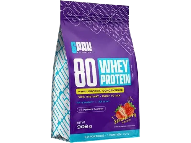 6Pak Nutrition 80 Whey Protein smak truskawkowy, proszek, 908 g