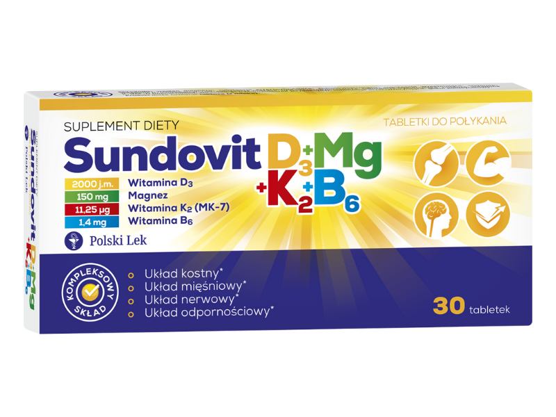 Polski Lek Sundovit D3+Mg+K2+B6, tabletki, 30 tabl.