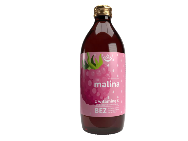 Malina, sok z owoców maliny z naturalną witaminą C, płyn doustny, 500 ml