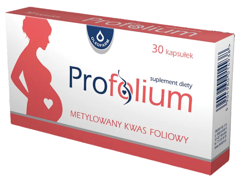 Profolium metylowany kwas foliowy, kapsułki, 400 µg, 30 kaps.