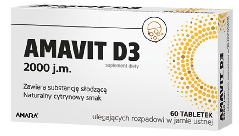 AMAVIT D3, tabletki ulegające rozpadowi w jamie ustnej, 2000 j.m., 60 tabl.