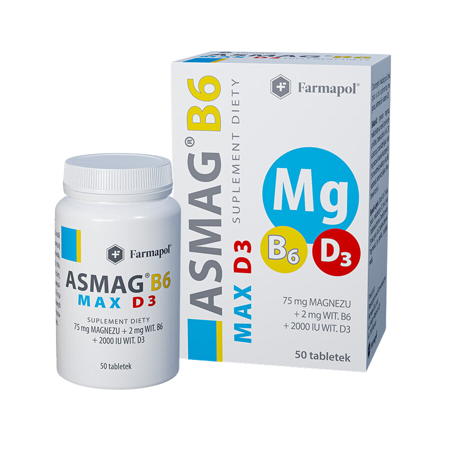 Farmapol Asmag B6 Max + D3, tabletki, 50 tabl.