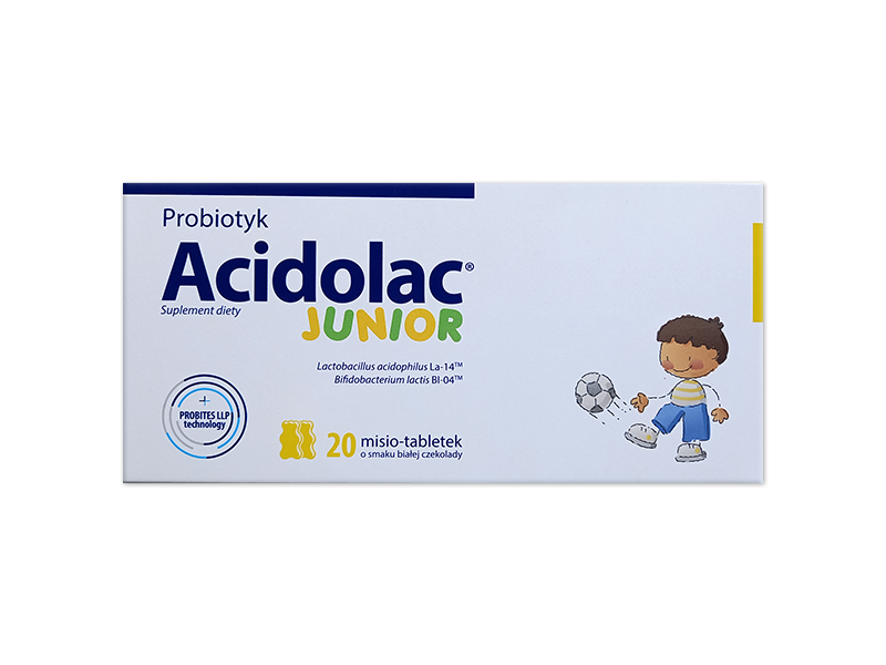 Acidolac Junior, smak białej czekolady, tabletki, 20 tabl.