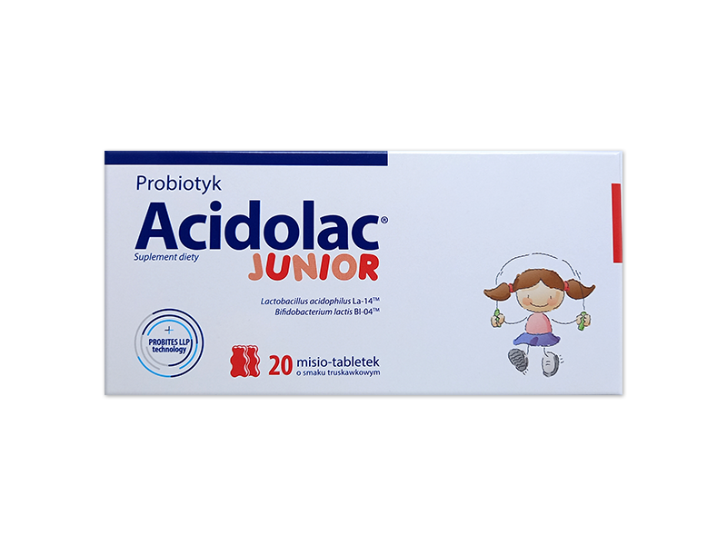 Acidolac Junior, smak truskawkowy, tabletki do żucia, 20 tabl.