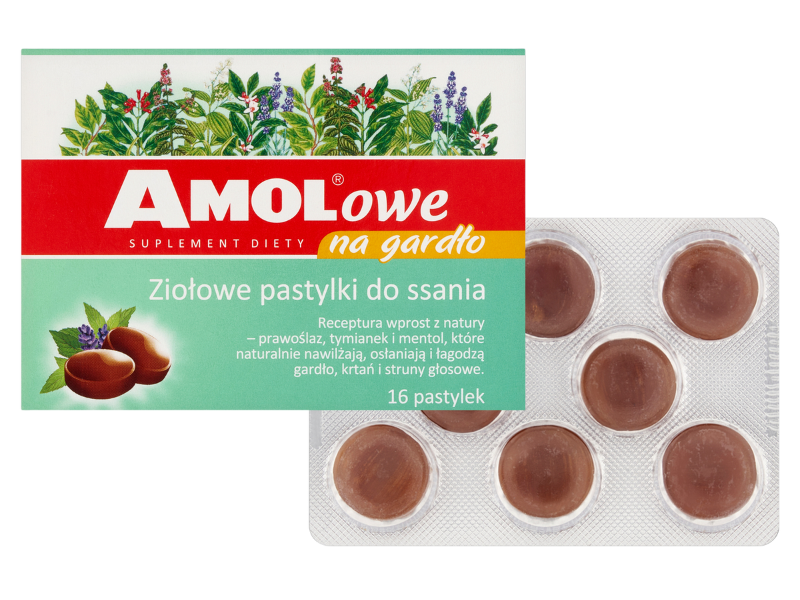 Amolowe na gardło z miodem i witaminą C, pastylki do ssania, 16 past.
