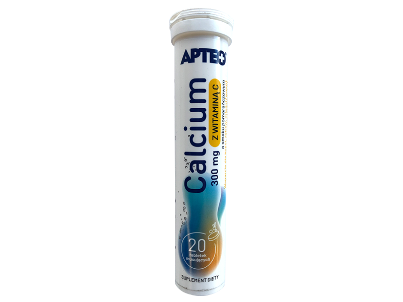 Apteo calcium z witaminą C, tabletki musujące, 300 mg + 60 mg, 20 tabl.