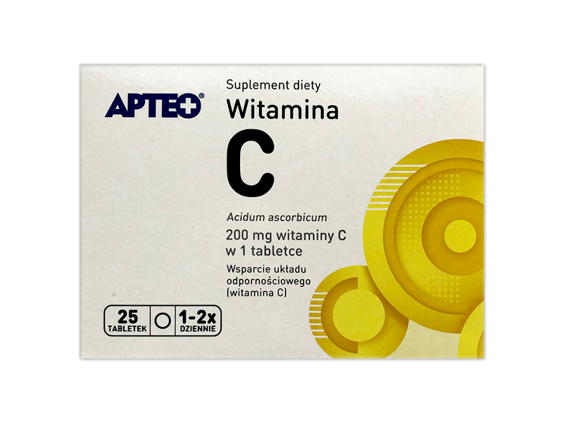 Apteo witamina C, tabletki, 200 mg, 25 tabl.
