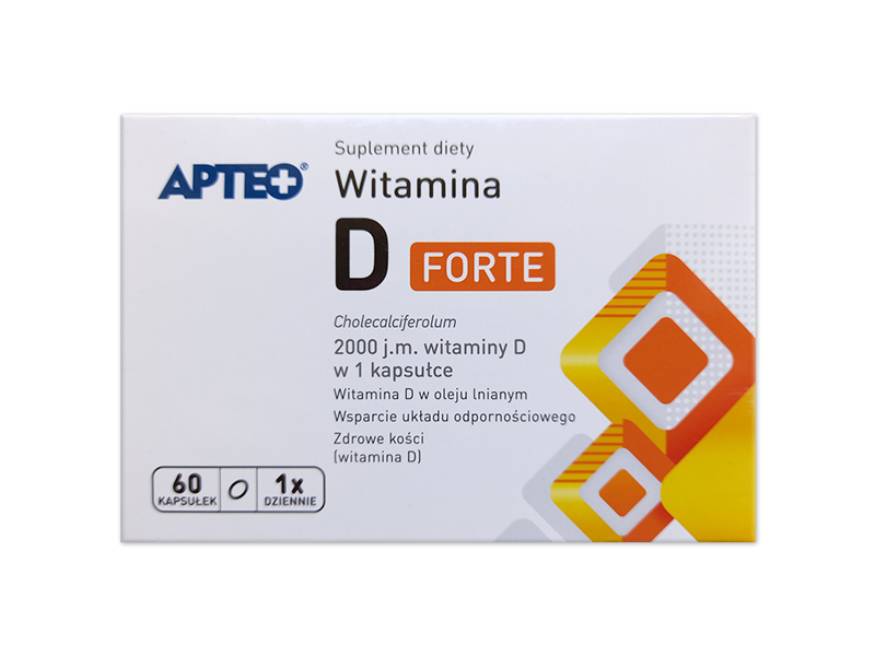 Apteo Witamina D forte, kapsułki, 2000 j.m., 125 kaps.