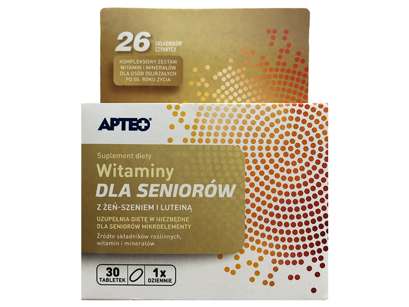 Apteo witaminy dla seniorów z żeń-szeniem i luteiną, tabletki, 100 tabl.