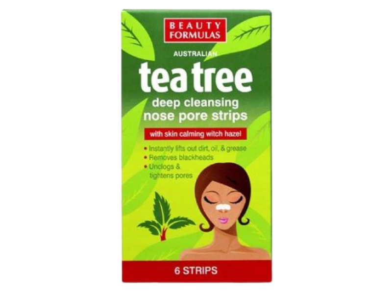 BEAUTY FORMULAS Tea Tree Głęboko oczyszczające paski na nos, plaster, 6 szt.