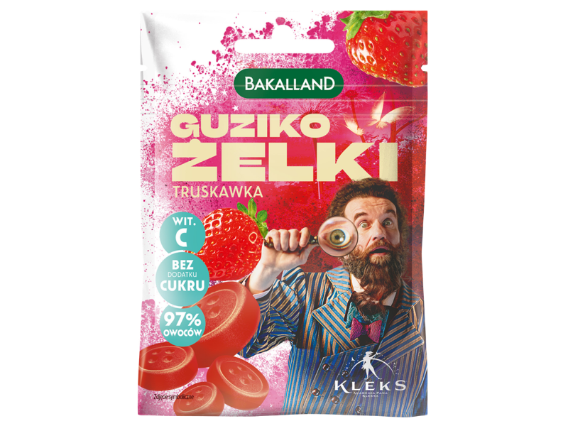 Bakalland KLEKS Guziko truskawkowe, żelki, 34 g