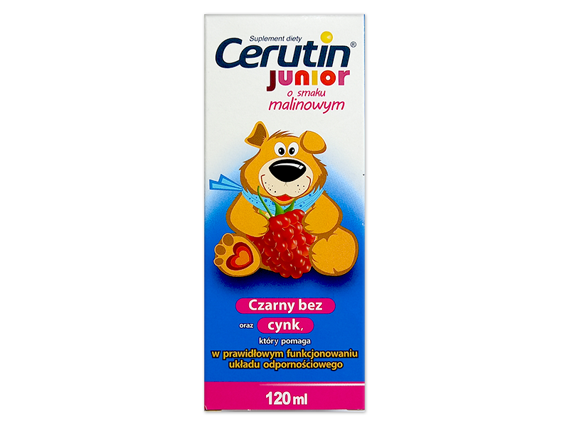 Cerutin Junior Malina, smak malinowy, syrop, 120 ml