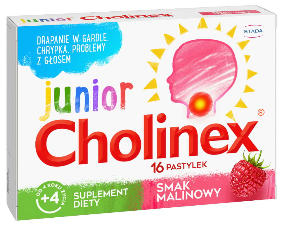Cholinex Junior Malina, pastylki do ssania, 16 past.
