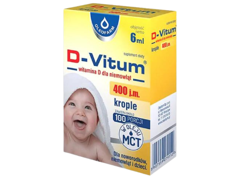 Oleofarm D-Vitum witamina D dla niemowląt, krople, 10 µg, 6 ml