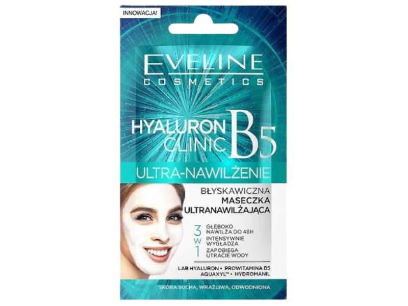 EVELINE Hyaluron Clinic Ultranawilżająca maseczka do twarzy 3w1, maska, 7 ml