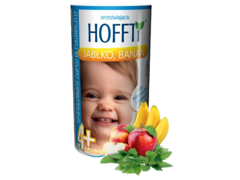 HOFFTI Orzeźwiająca, smak jabłko-banan, granulat do sporządzania roztworu doustnego, 180 g