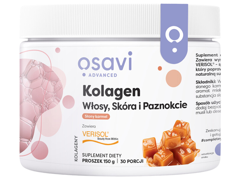OSAVI Advanced Kolagen włosy, skóra i paznokcie, smak słony karmel, proszek, 150 g