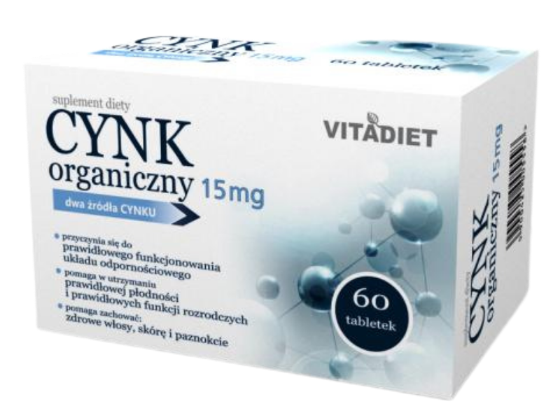 VITADIET Cynk organiczny, tabletki, 15 mg, 60 tabl.