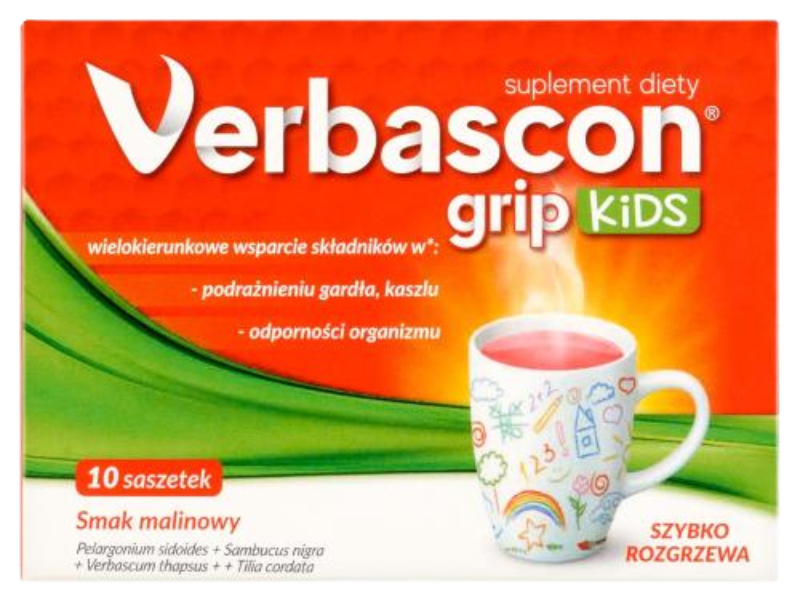 Verbascon Grip Kids, proszek do sporządzania roztworu doustnego, 10 sasz.