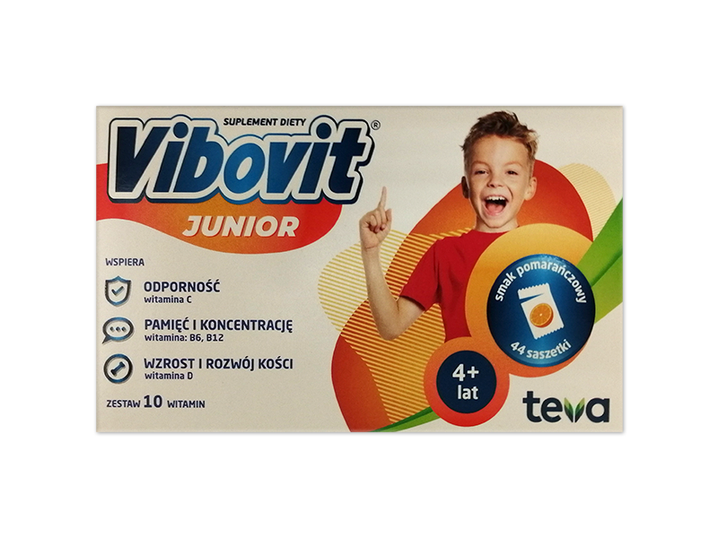 Vibovit Junior, smak pomarańczowy, proszek, 14 sasz.