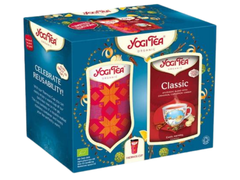 YOGI TEA Zestaw kubek termiczny z herbatą Classic, zioła do zaparzania, 17×2.2g + kubek 350ml szt.
