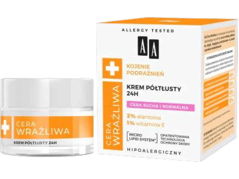 AA Cera wrażliwa krem półtłusty do każdego rodzaju cery 24h bezzapachowy, 50 ml