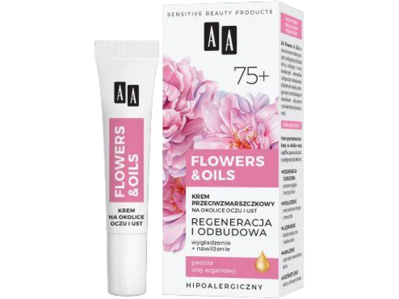 AA FLOWERS & OILS 75+ przeciwzmarszczkowy na okolice oczu i ust, krem, 15 ml
