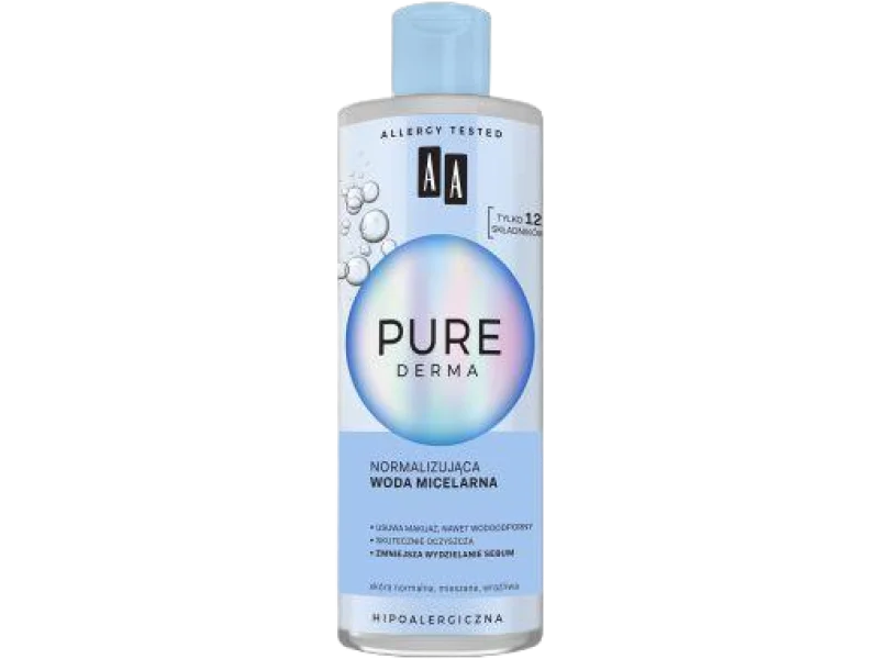 AA PURE DERMA normalizująca woda micelarna, płyn na skórę, 400 ml