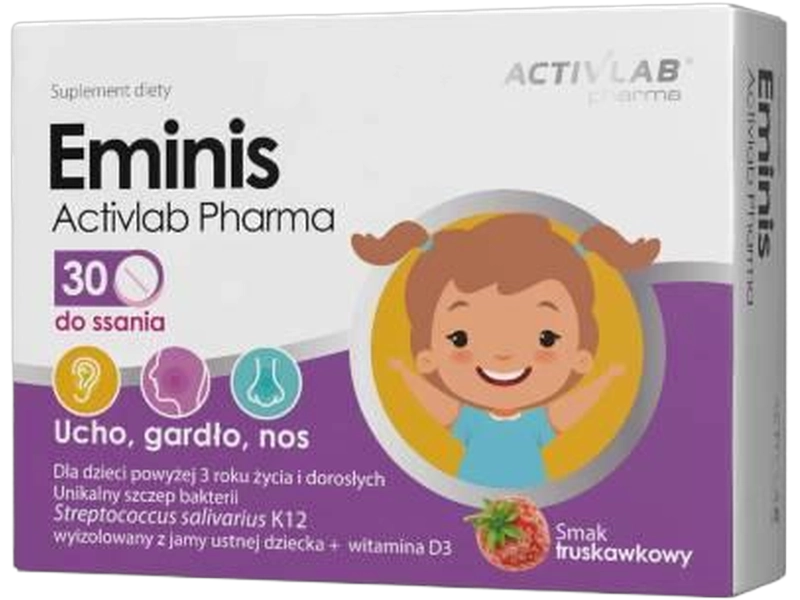 Activlab Pharma Eminis, smak truskawkowy, tabletki do ssania, 30 tabl.