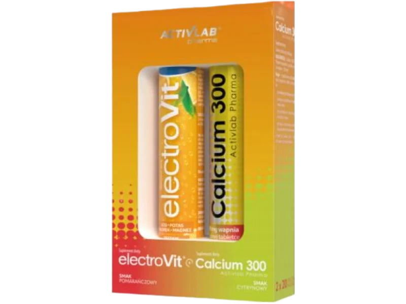 ACTIVLAB PHARMA Zestaw ElectroVit pomarańczowy + Calcium 300 cytrynowy, tabletki musujące, 20 + 20 tabl. mus.