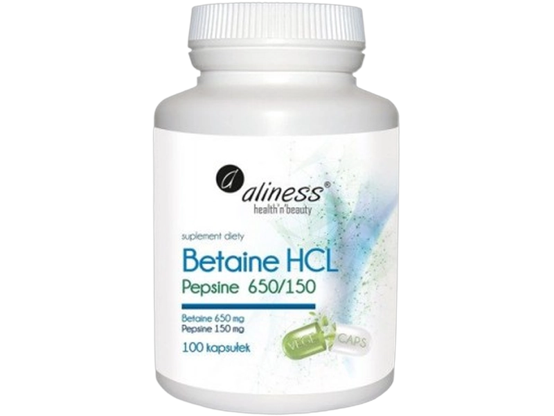 Aliness Betaina HCl, kapsułki, 650 mg + 150 mg, 100 kaps.