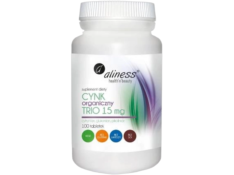 Aliness Cynk organiczny Trio, tabletki, 15 mg, 100 tabl.