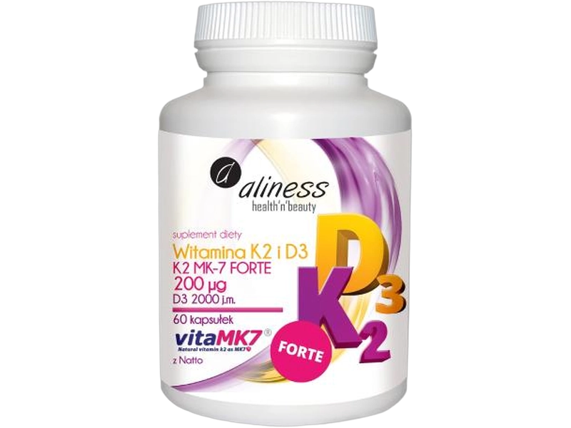 Aliness Witamina K2 i D3 forte, kapsułki, 200 µg + 50 µg, 60 kaps.