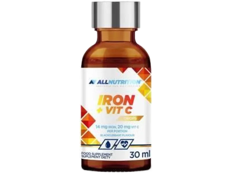 Allnutrition Iron + Vit C Drops czarna porzeczka, krople, 30 ml