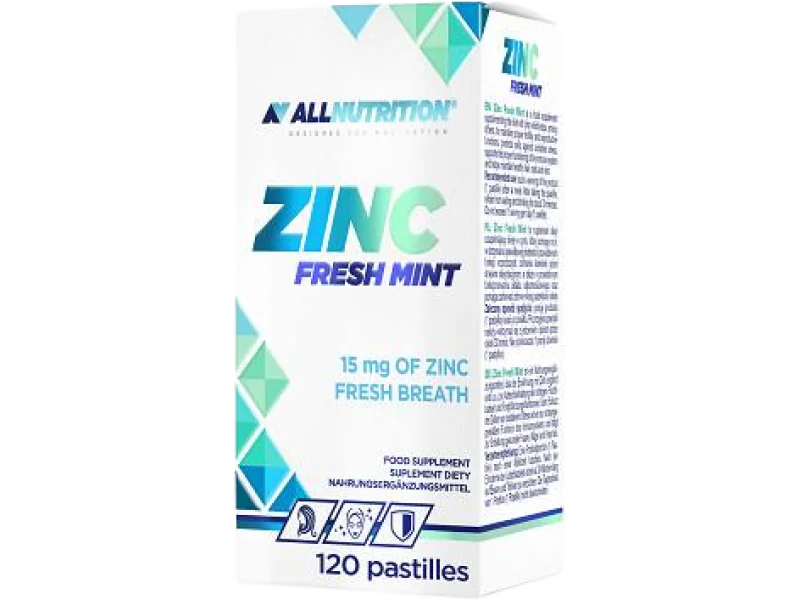 Allnutrition ZINC Fresh Mint, pastylki do ssania, 15 mg, 120 szt.