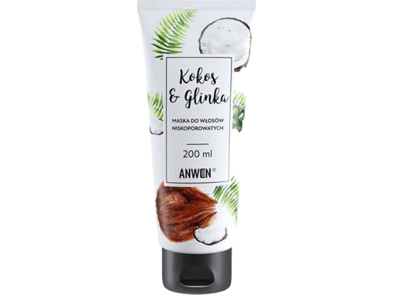 Anwen Kokos & Glinka maska do włosów niskoporowatych, 200 ml