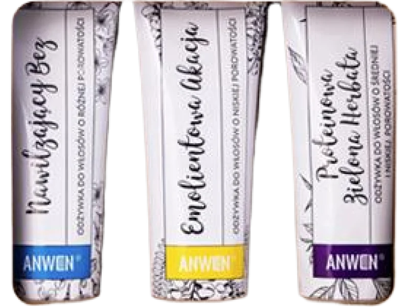 Anwen zestaw odżywek do włosów nawilżający bez + emolientowa akacja + proteinowa zielona herbata, 300 ml