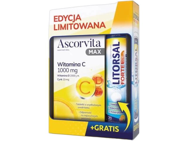 Ascorvita Max witamina C + Litorsal Forte, tabletki + tabletki musujące, 30 + 20 tabl. + tabl.