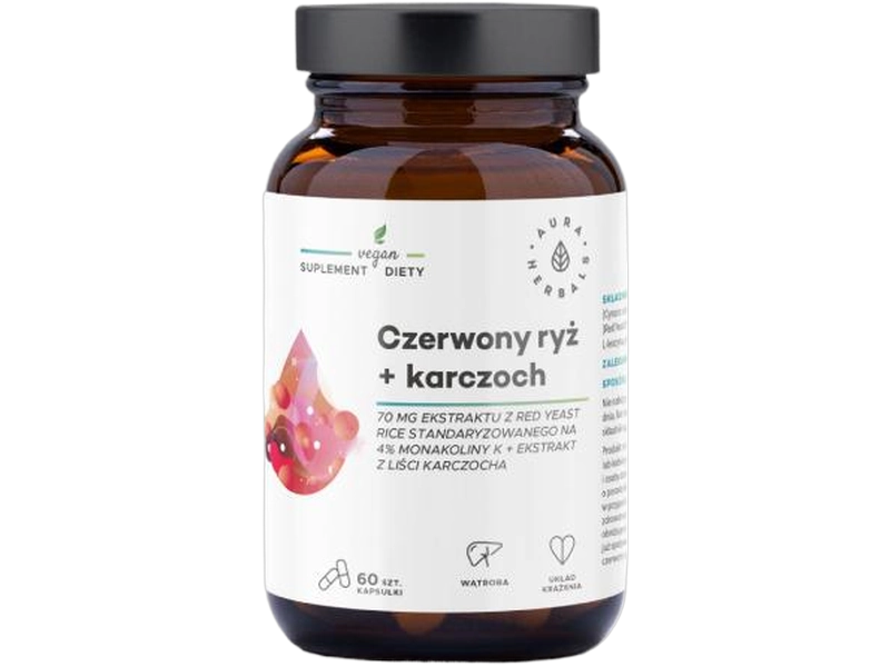 Aura Herbals czerwony ryż + karczoch ekstrakt, kapsułki, 2,8 mg, 60 kaps.