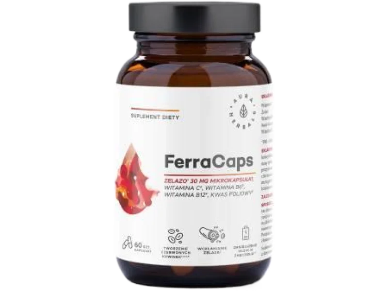 AURA HERBALS FerraCaps Żelazo 30mg, kapsułki, 60 kaps.