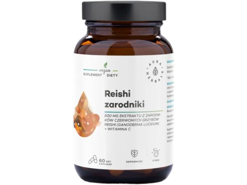 AURA HERBALS Reishi zarodniki + Witamina C, kapsułki, 60 kaps.
