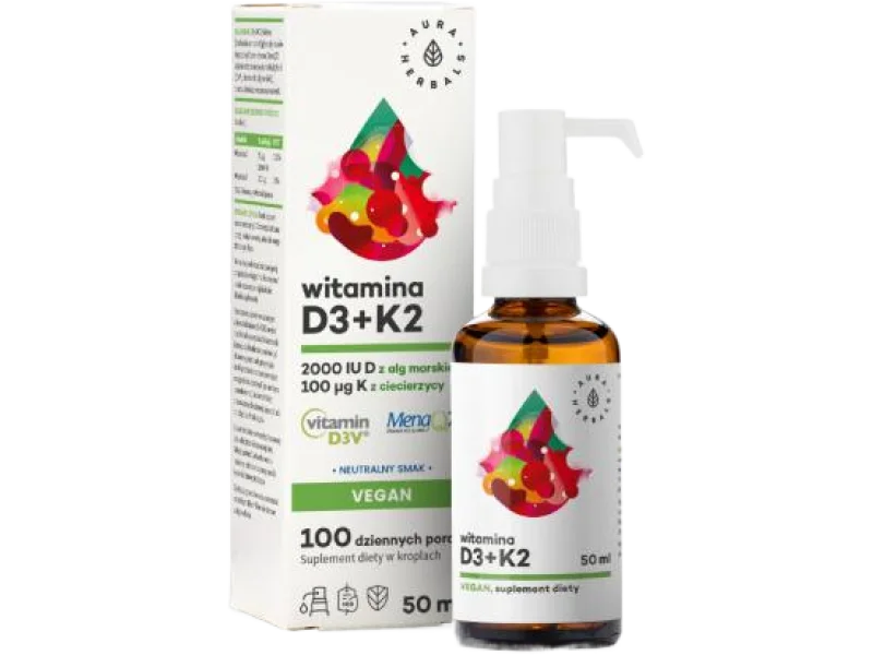 AURA HERBALS Witamina D3 2000 + K2 Vegan, krople, 50 ml