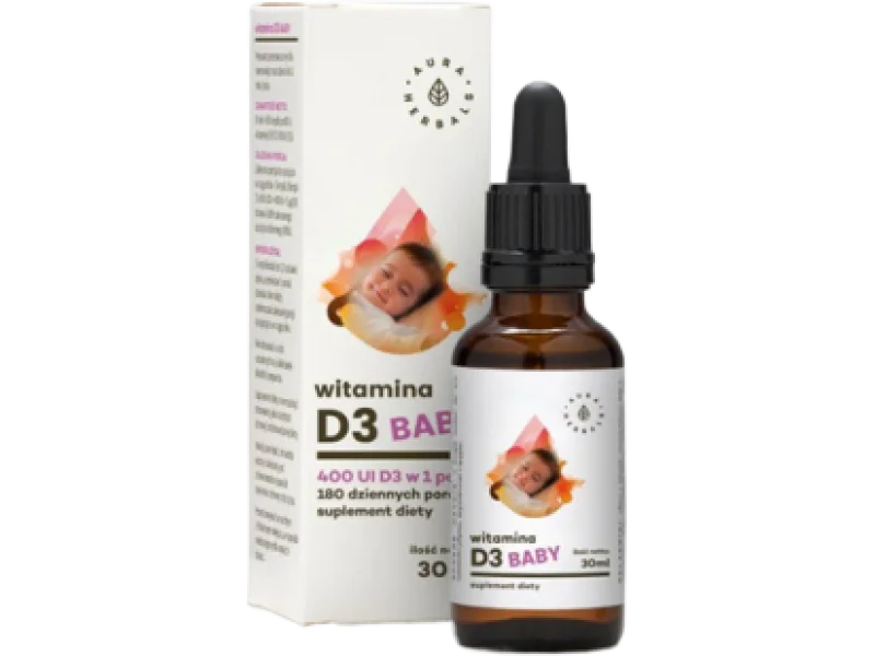 Aura Herbals Witamina D3 Baby dla dzieci 400 IU, krople, 10 μg, 30 ml